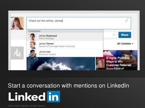 you can now mention companies and connections on linkedin